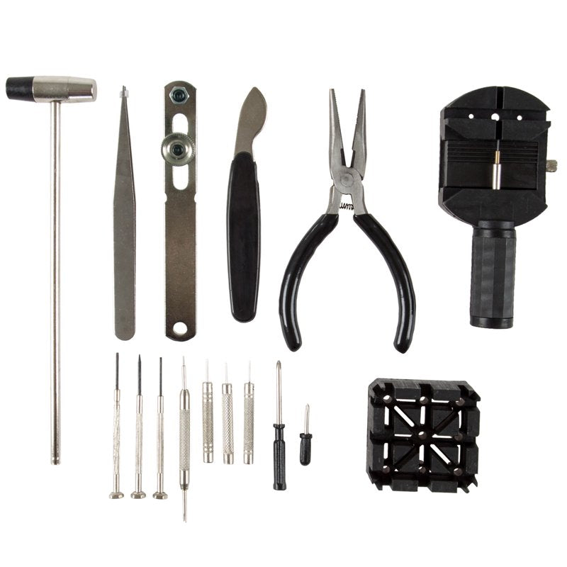 Professional Watch Repair Kit with Pliers Screwdrivers & Tools - 16 Pieces