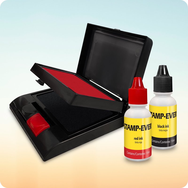 Traditional Felt Stamp Pads Set with Ink Refill Bottles - Red & Black