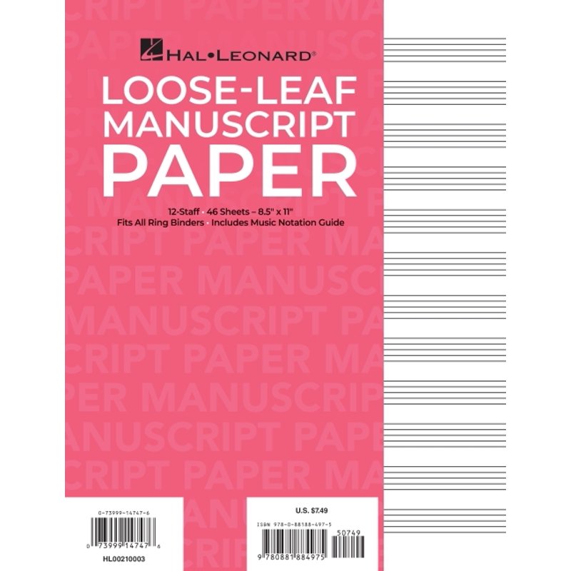 Loose Leaf Manuscript Paper with Pink Cover - 48 Pages for Music Notation