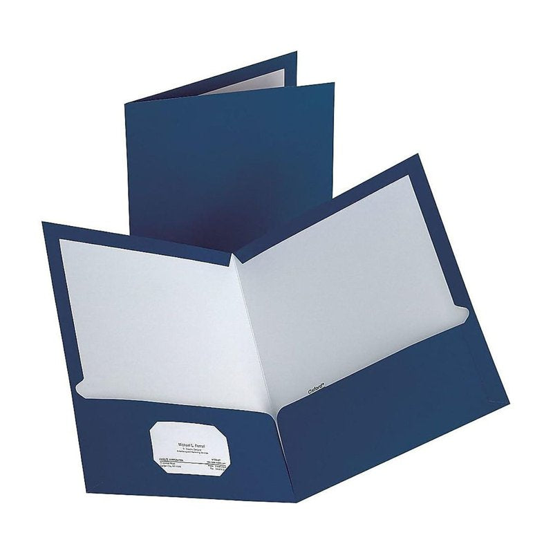 2-Pocket Laminated Folder Set - Durable Dark Blue Office Organizers 10 Pack