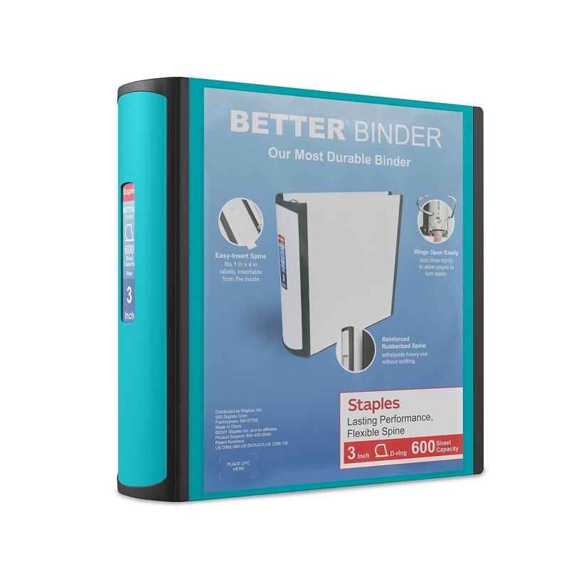 Light Blue 3-Inch 3-Ring View Binder for Office & School Documents - 2 Pack