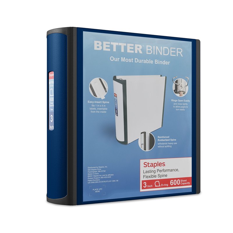 3-Inch D-Ring View Binder - Navy Blue, Holds 600 Sheets, 2 Pack