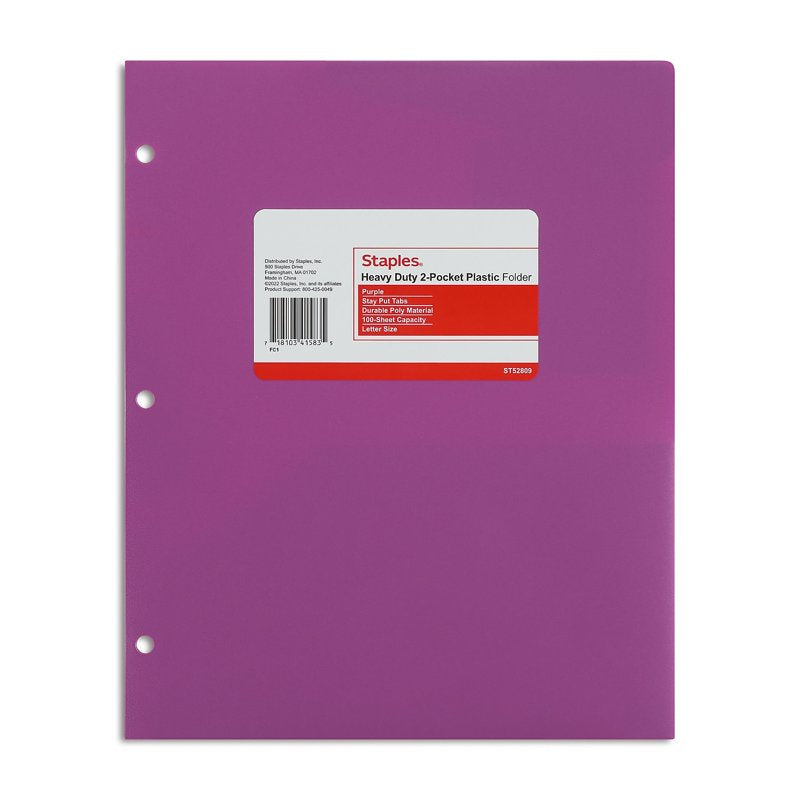 Purple 2-Pocket Plastic Portfolio Folder - Waterproof & Tear-Resistant Office Organizer