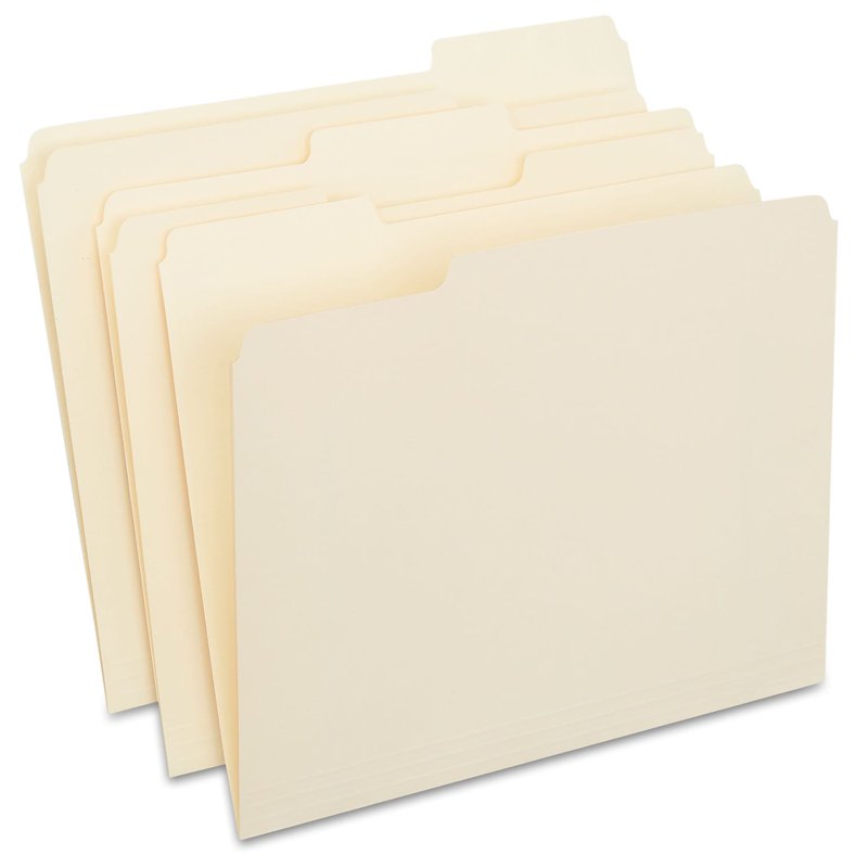 3-Tab Letter-Size Manila File Folders - Assorted Positions, 250 Pack