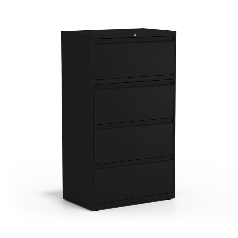 30-Inch Wide 4-Drawer Lateral File Cabinet - Black, Heavy-Duty Metal