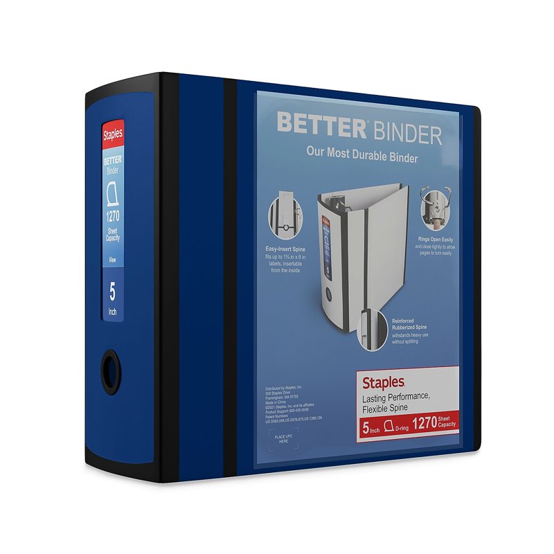 5-Inch 3-Ring D-Ring Binder - Navy Blue, Holds Up To 1270 Pages