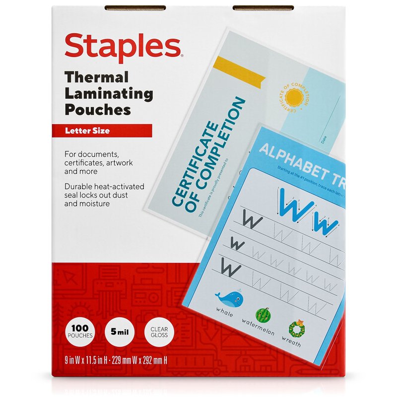 Thermal Laminating Pouches Letter Size 5 Mil Clear Pack of 100+