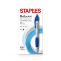 Staples Fine Point Blue Ballpoint Pens 0.7mm Retractable 12-Pack