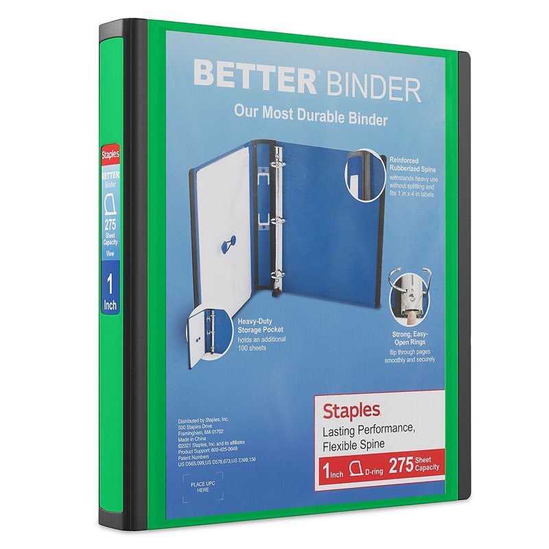 1-Inch D-Ring View Binder in Multiple Colors - 275 Sheet Capacity