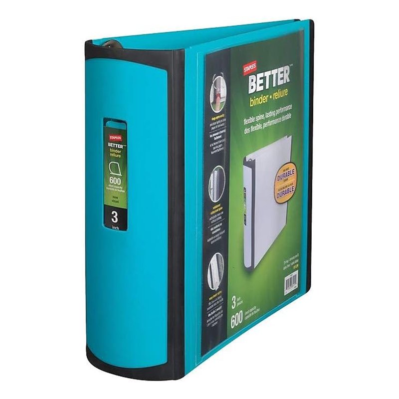 3-Inch D-Ring View Binder with 600-Sheet Capacity - Durable Plastic Office Organizer