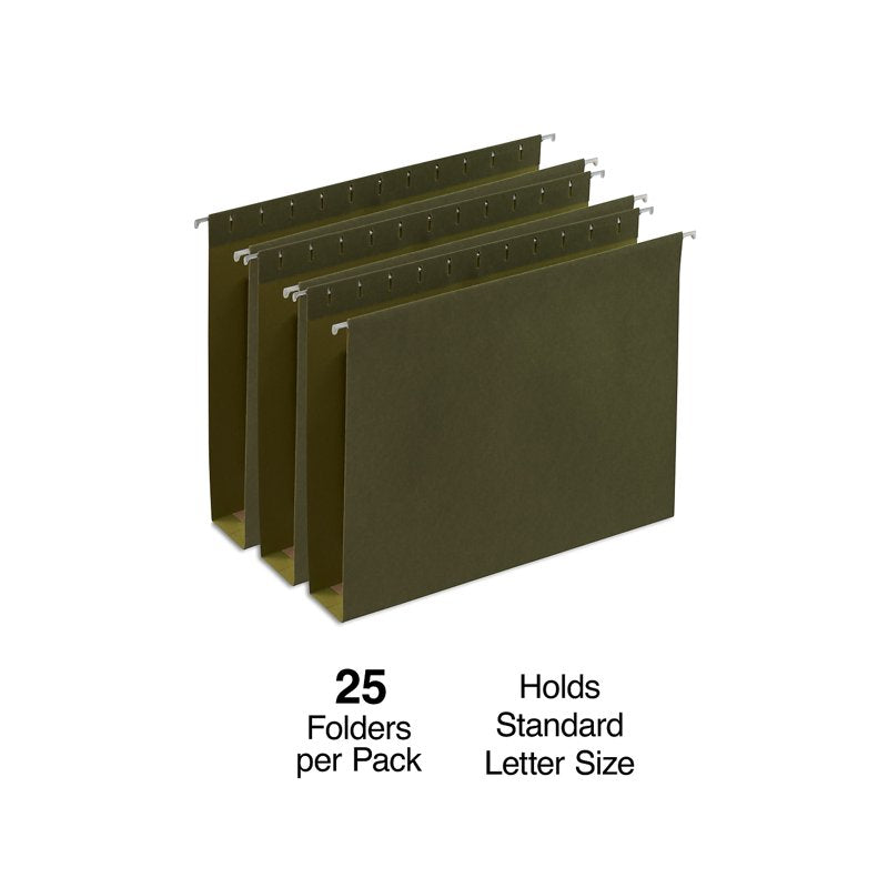 Staples Green Letter Size Hanging File Folders with 2-Inch Expansion - Pack of 50