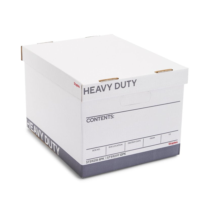 Heavy-Duty Corrugated Storage Boxes for Documents - White/Gray, 4 Pack