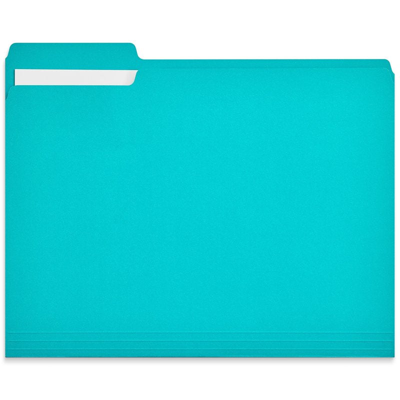 Letter Size File Folders with 1/3 Cut Tabs - Vibrant Teal, 100 Pack