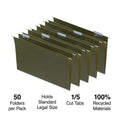 Legal-Size Hanging File Folders with Tabs - Green, 100-Pack