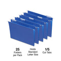 Blue Hanging File Folders - Letter Size 5-Tab 125 Pack for Office Organization