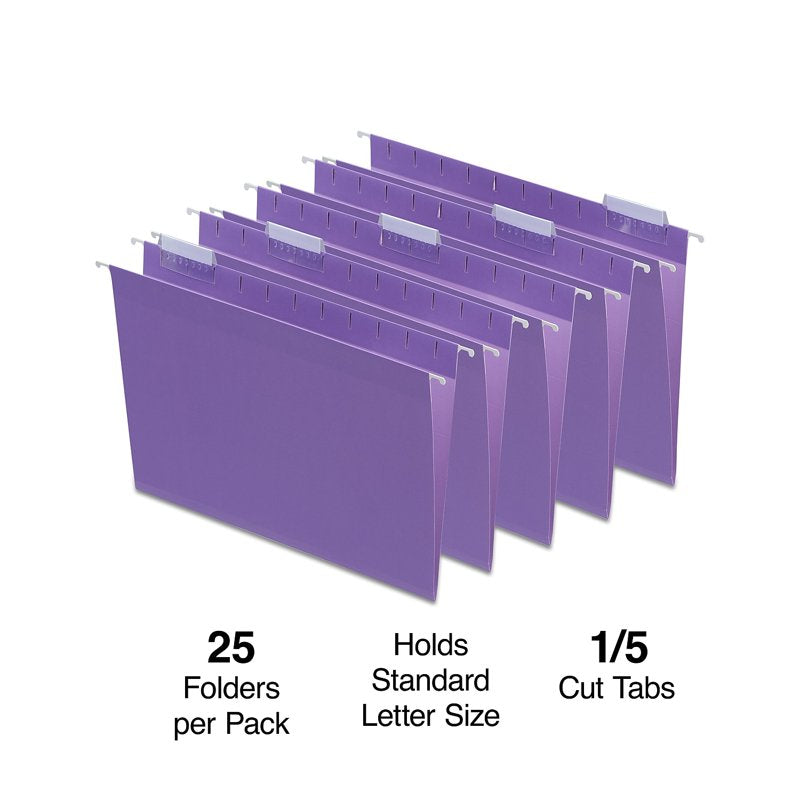 Purple Hanging File Folders 5-Tab Letter Size - 50 Pack