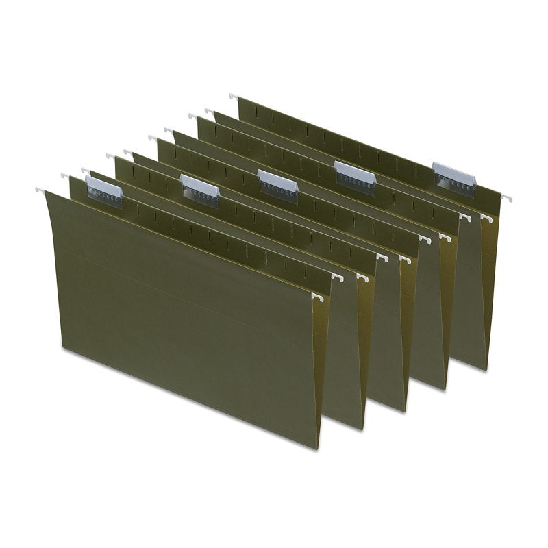 Legal Size Green Hanging File Folders 25-Pack with Tabs & Recycled Material