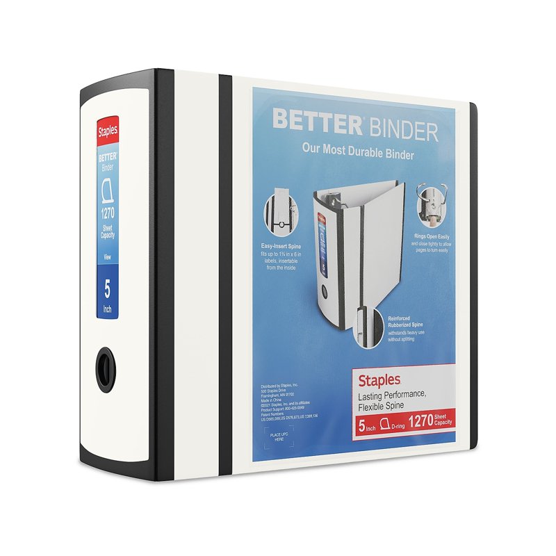 Heavy Duty 5-Inch White Binder - 1270 Sheet Capacity, File Organizer