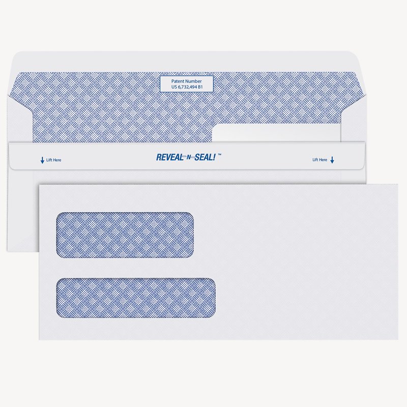 Security Tinted #10 Double Window Envelopes - 4 1/8 x 9 1/2, White, Pack of 500