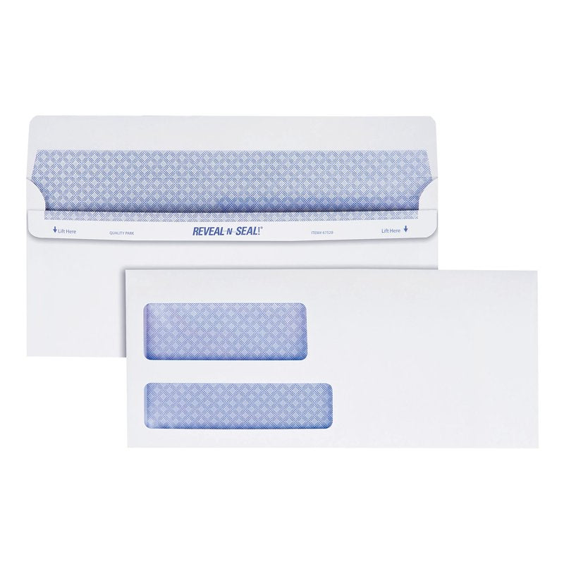 Security Double Window Envelopes #9 - Self-Sealing, Tamper-Evident, 3 7/8 x 8 7/8 Inches, Pack of 500