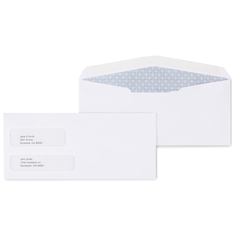 Business Envelopes #10 Double-Window Security-Tint White Gummed Closure Pack
