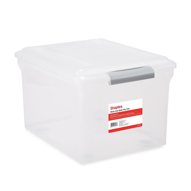 Plastic File Box with Latching Lid for Letter and Legal Size Documents - Clear