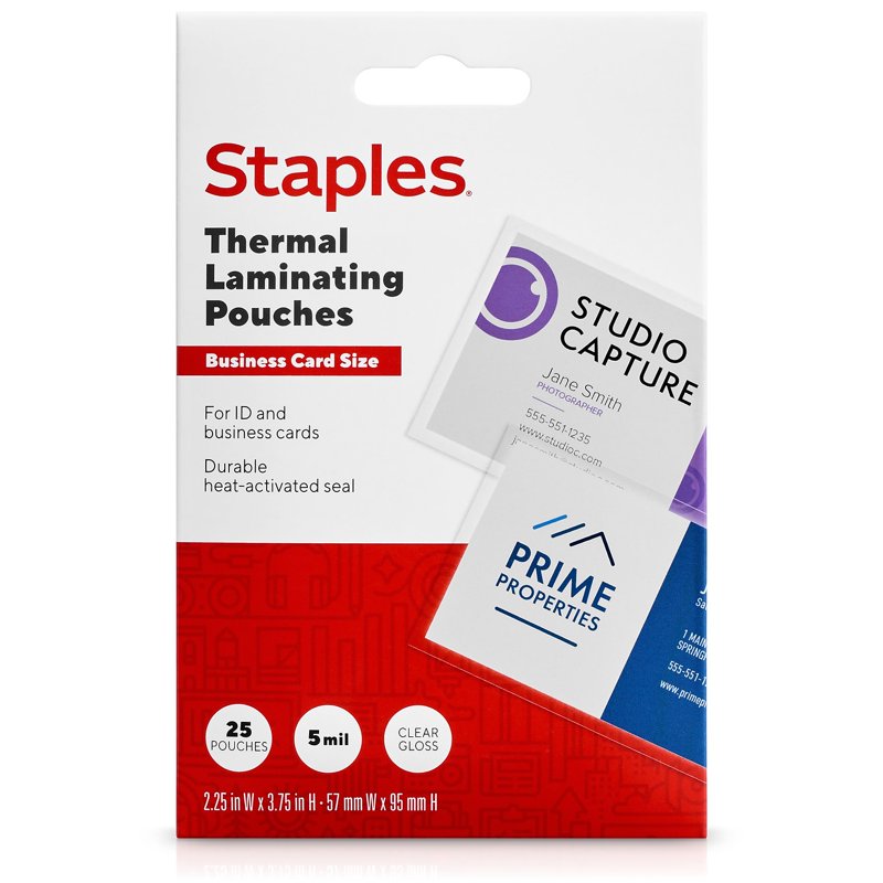 Thermal Laminating Pouches Business Card Size 5 Mil Pack of 25