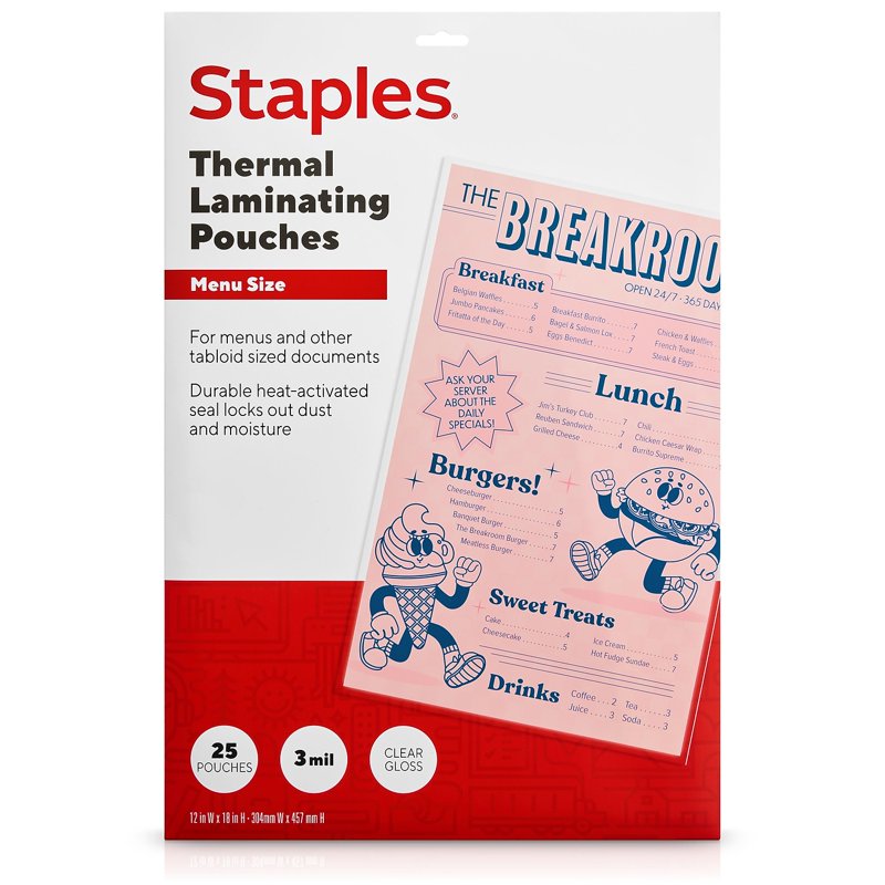Thermal Laminating Pouches 12x18 Inches, 25-Pack - Clear, 3 Mil Thickness