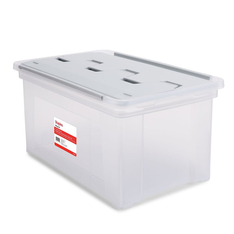 Letter Size Clear File Storage Box with Wing Lid - Stackable Plastic Organizer