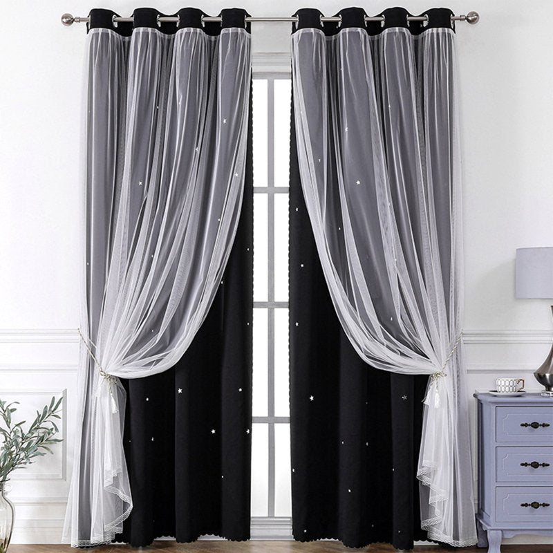 Blackout & Sheer Double Layer Curtains - Thermal Insulated Drapes for Bedroom & Living Room