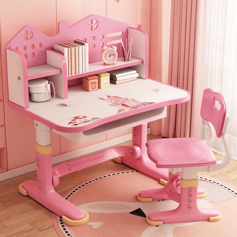Kids Adjustable Study Desk & Chair Set with Widened Desktop & Storage Drawer