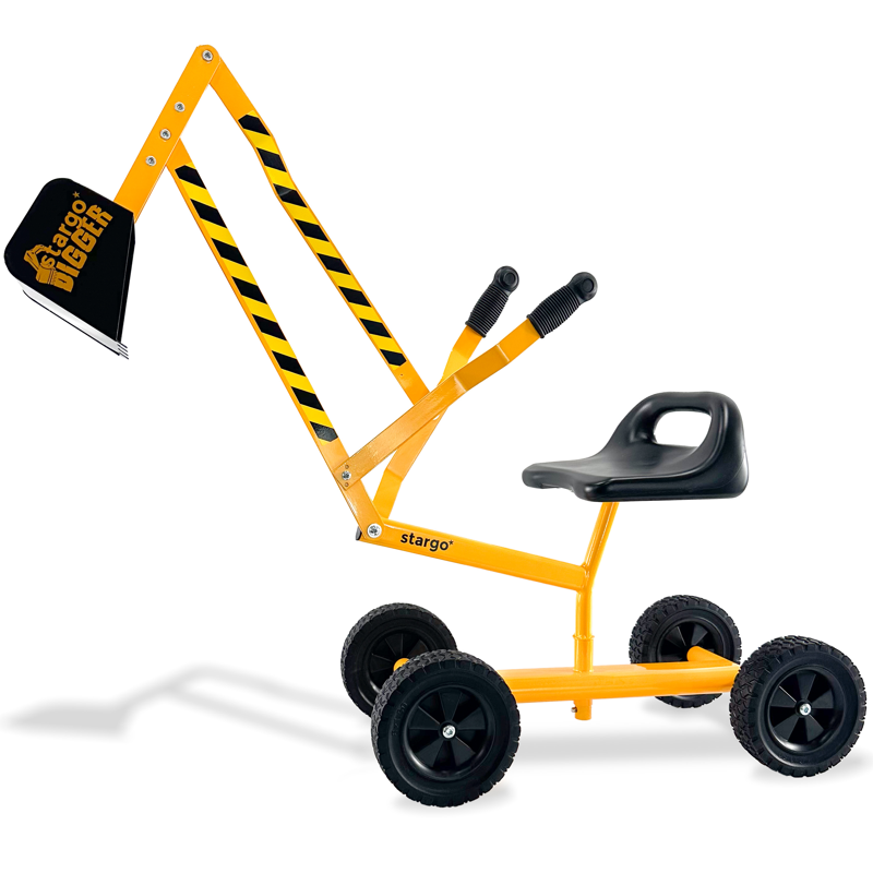 Kids Excavator Toy on Wheels with Sand Digger and Construction Hat, Ride-On Playset for Sand, Snow, and Dirt