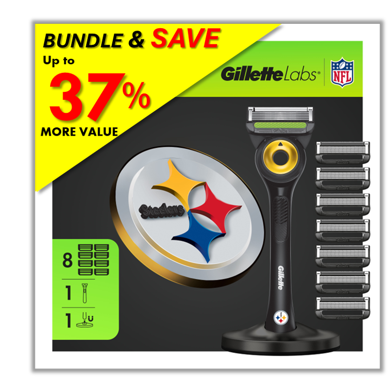 Gillette Razor Bundle with Magnetic Stand & Refill Blades - Steelers Gameday Set