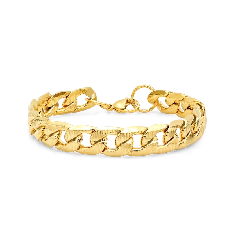 Men's 18K Gold Plated Stainless Steel Cuban Link Chain Bracelet - 8.5 Inches