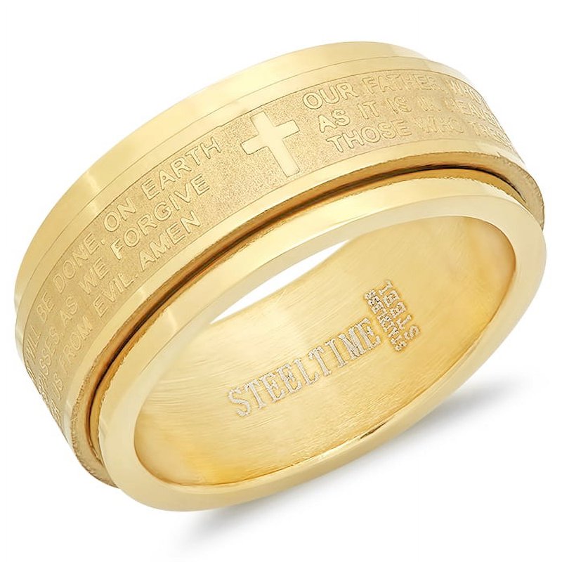 Unisex Stainless Steel Prayer Ring with Rotating Lords Prayer Inscription