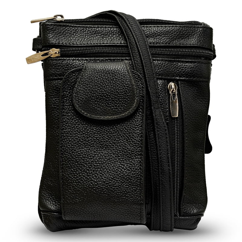 Unisex Genuine Leather Crossbody Bag with 5 Compartments and Adjustable Strap