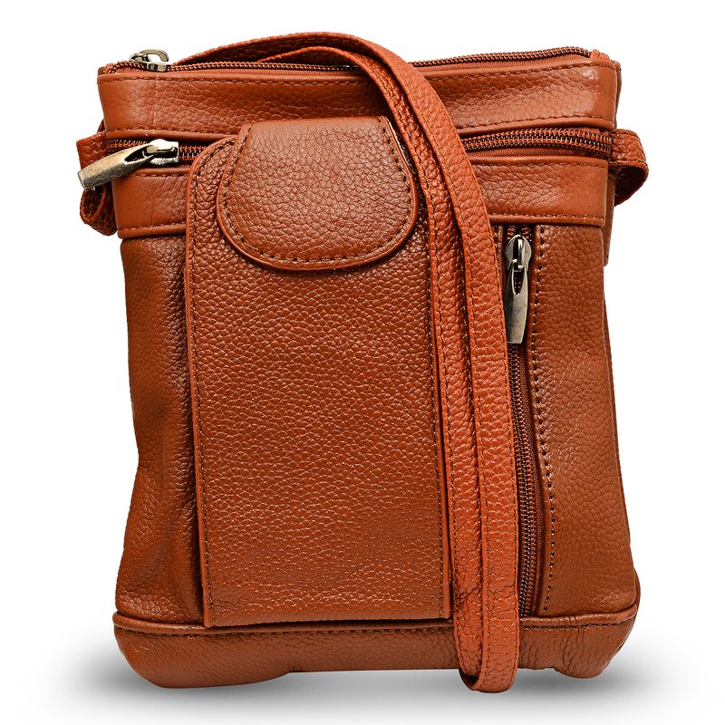 Unisex Leather Crossbody Bag with 5 Compartments and Adjustable Strap
