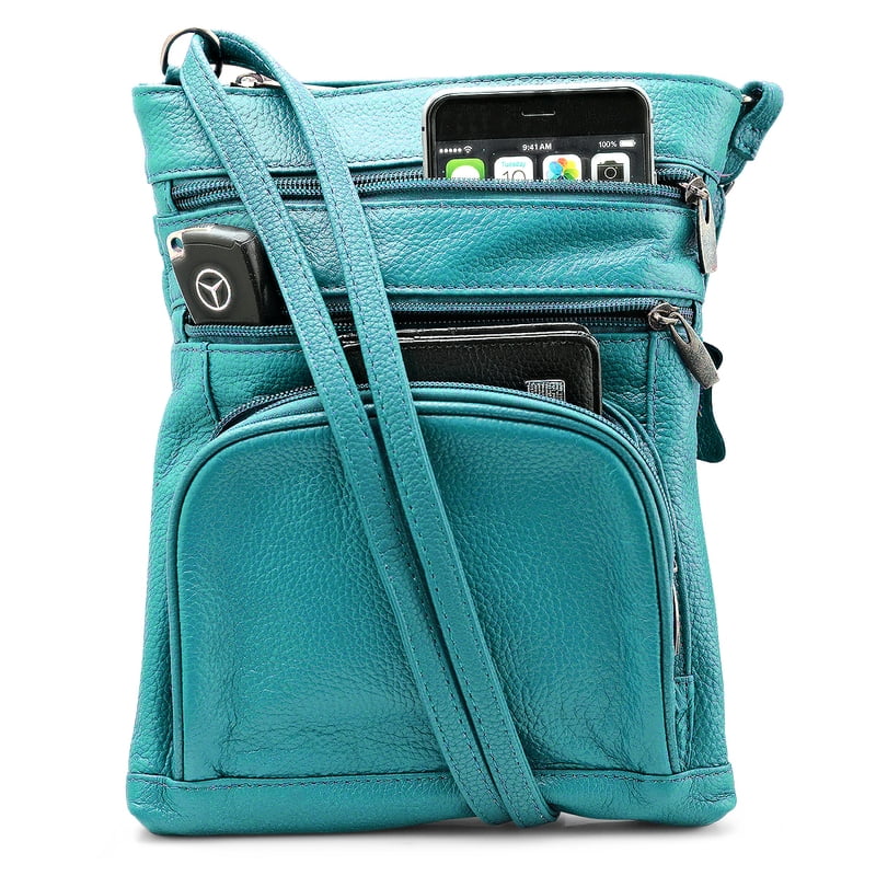 Unisex Leather Crossbody Bag with 6 Compartments and Adjustable Strap