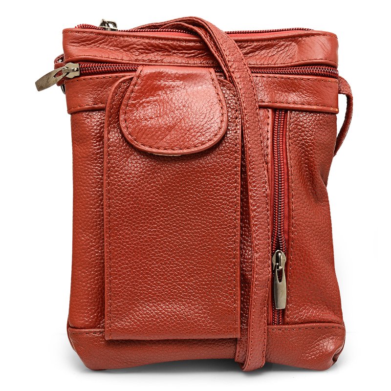 Genuine Leather Crossbody Bag with 6 Compartments and Adjustable Strap