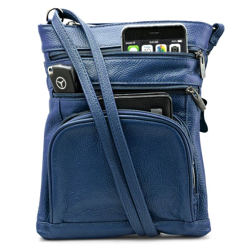 Unisex Leather Crossbody Bag with 6 Compartments and Adjustable Strap