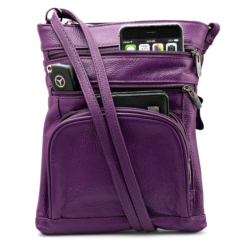 Unisex Leather Crossbody Bag with 6 Compartments and Adjustable Strap