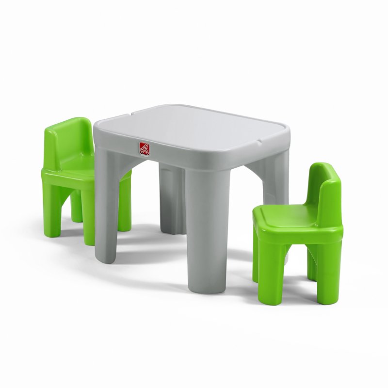 Kids Plastic Toddler Table and Chairs Set - Gray, 2 Chairs, Easy Clean