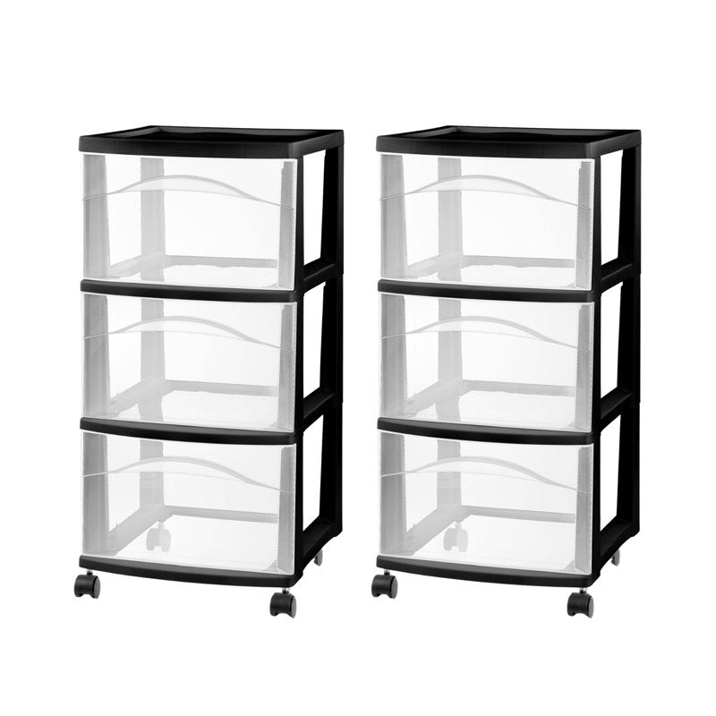 3 Drawer Mobile Storage Cart - Plastic Organizer with Casters, Black