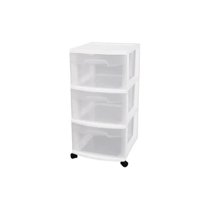 2-Pack 3-Drawer Storage Carts with Clear Drawers and White Frame