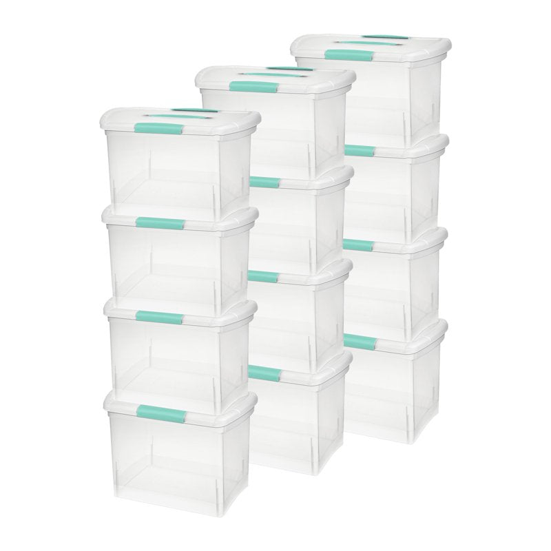 Large Clear File Storage Box with Handle and Latch - Pack of 12
