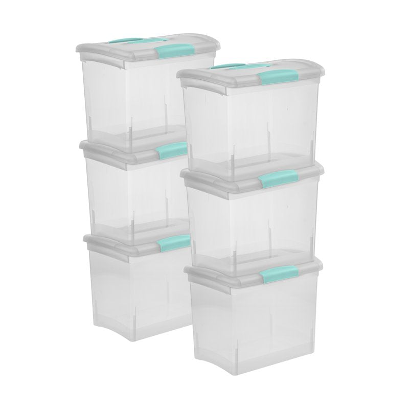 Large Nesting File Boxes with Handles 6-Pack - Clear Plastic Storage Organizer