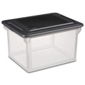 Sterilite Clear Plastic File Box with Black Lid for Letter and Legal Files