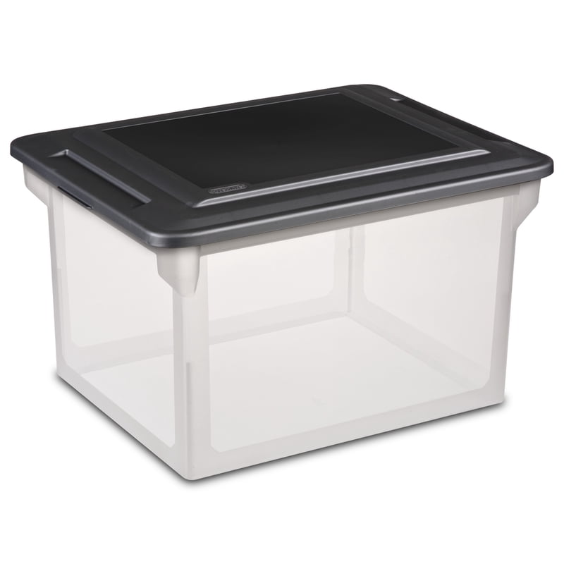Sterilite Clear Plastic File Box with Black Lid for Letter and Legal Files