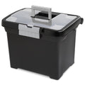 Portable File Box with Handle & Divided Lid for Letter-Sized Documents - Black