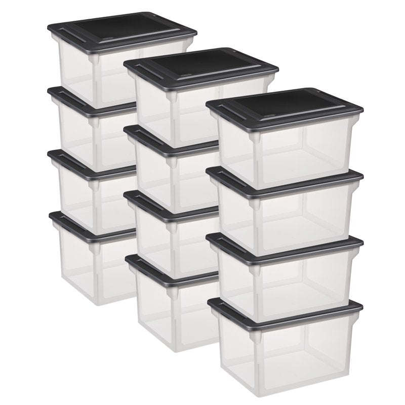 Clear Plastic File Storage Boxes with Lid - 12 Pack Office & Home Organization